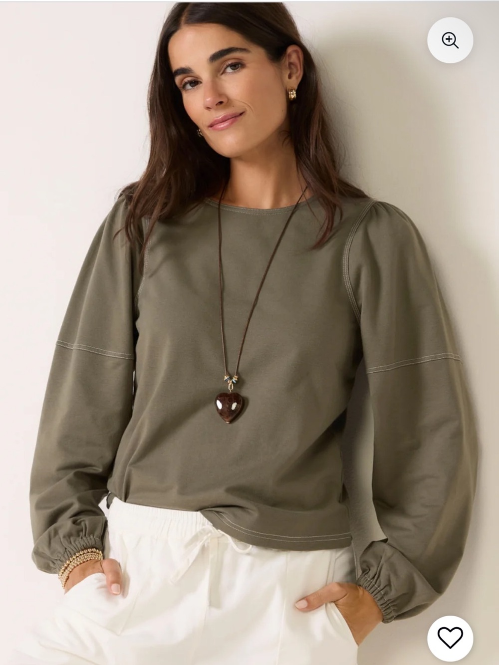 The Memphis Contrast Topstitch Top from Evereve is an olive green cotton-blend